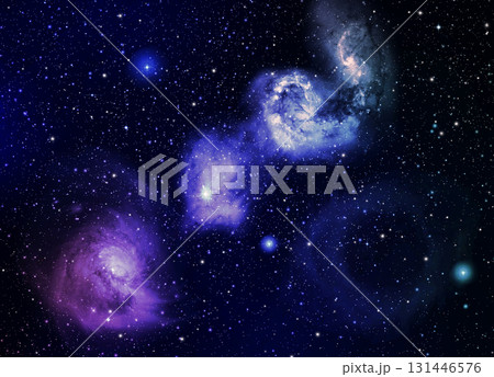 The galaxy in the bluish purple clouds floating above the black background atmosphere The galaxy in the bluish purple clouds floating above the black background atmosphere 131446576