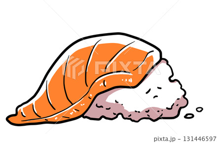 崩れたサーモンのお寿司のイラスト 131446597