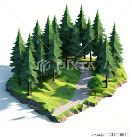 an AI Image Generator, Serene Pine Forest Path Through Green Hills 131446634