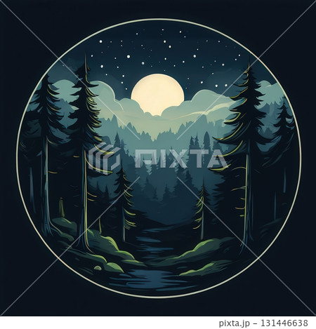 an AI Image Generator, Moonlit Forest Path With Silhouetted Pines and Full Moon an AI Image Generator, Moonlit Forest Path With Silhouetted Pines and Full Moon 131446638