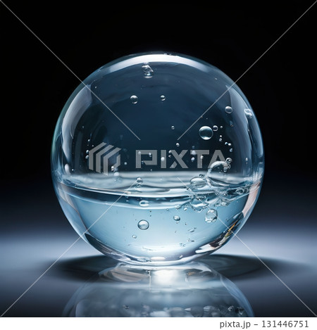 an AI Image Generator, Clear Glass Water Sphere With Bubbles, Abstract Liquid Ball 131446751