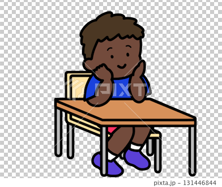 机に座る黒人の男の子 131446844