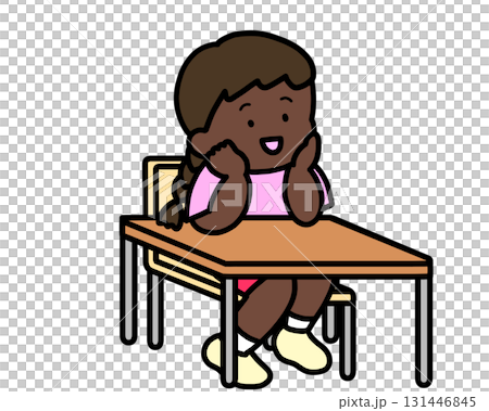 坐在辦公桌前的黑人女孩 坐在辦公桌前的黑人女孩 131446845