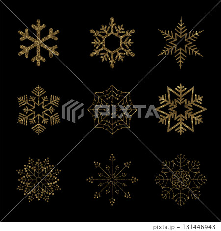 Merry Christmas. Exquisite golden snowflakes made of glittering tinsel Merry Christmas. Exquisite golden snowflakes made of glittering tinsel 131446943