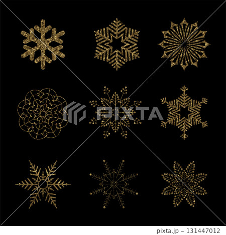 Merry Christmas. Exquisite golden snowflakes made of sparkling tinsel 131447012