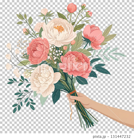 illustration Hand holding a bouquet of flowers 131447232