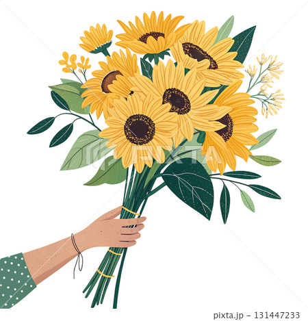 illustration Hand holding a bouquet of flowers 131447233