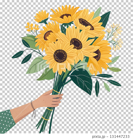 illustration Hand holding a bouquet of flowers 131447233
