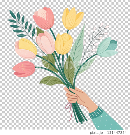 illustration Hand holding a bouquet of flowers 131447234