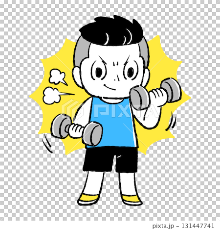 ダンベルで筋力トレーニングをしているイラスト ダンベルで筋力トレーニングをしているイラスト 131447741