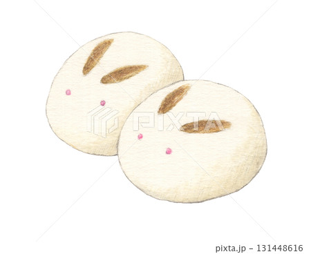 うさぎ饅頭 水彩色鉛筆イラスト うさぎ饅頭 水彩色鉛筆イラスト 131448616