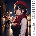 冬の夜の街、マフラーをまく女性 131448810