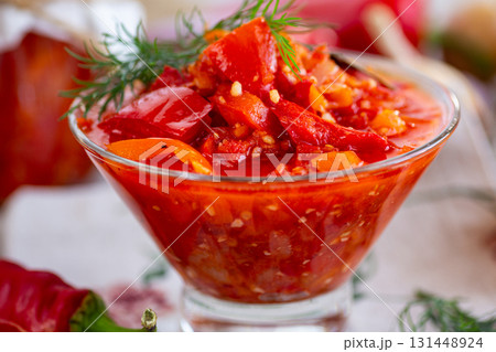 Homemade appetizer of fresh tomatoes and peppers 131448924