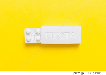 Blank White Product Package Box Mock-up. Open blank medicine drug box with blister top view Blank White Product Package Box Mock-up. Open blank medicine drug box with blister top view 131449056