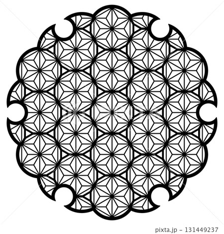 Yukiwa flower with pattern in Japanese style of Kumiko zaiku. Yukiwa flower with pattern in Japanese style of Kumiko zaiku. 131449237
