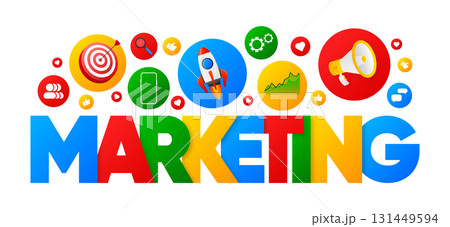 Marketing word typography. Marketing infographic concept with icon. Vector illustration. 131449594