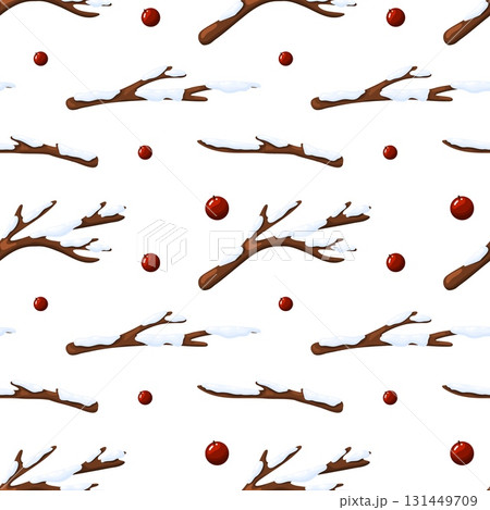 Snowy Winter Branches and Berries Seamless Pattern 131449709
