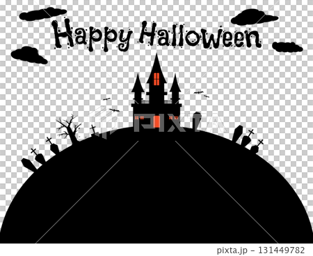 Autumn Halloween Spooky Mansion and Graveyard Frame Letters and Clouds Autumn Halloween Spooky Mansion and Graveyard Frame Letters and Clouds 131449782