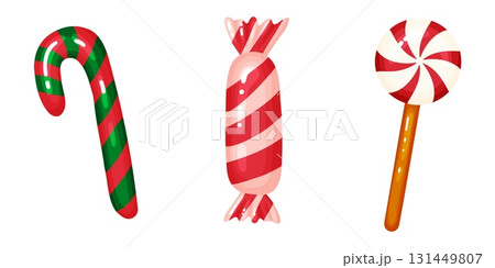 Christmas Candy and Sweets Cartoon Style Set 131449807