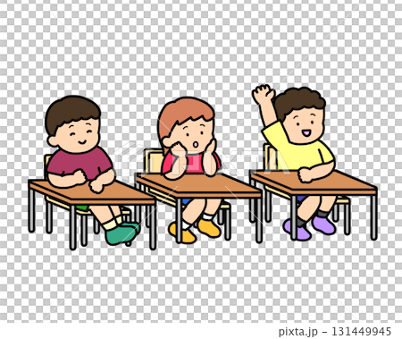 授業を聞く子供たち 3人 授業を聞く子供たち 3人 131449945