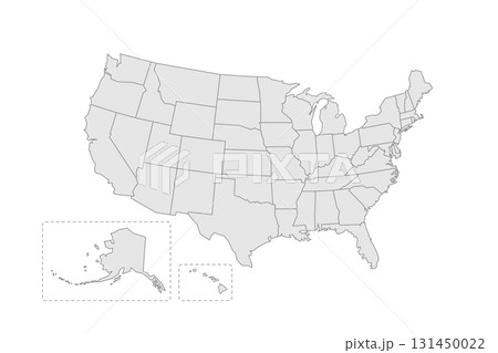 United States of America political map of administrative divisions - states and federal district Washington, D.C. Grey blank vector editable map EPS. 131450022