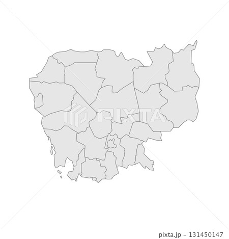 Cambodia political map of administrative divisions - provinces and autonomous municipality of Phnom Penh. Grey blank vector editable map EPS. Cambodia political map of administrative divisions - provinces and autonomous municipality of Phnom Penh. Grey blank vector editable map EPS. 131450147