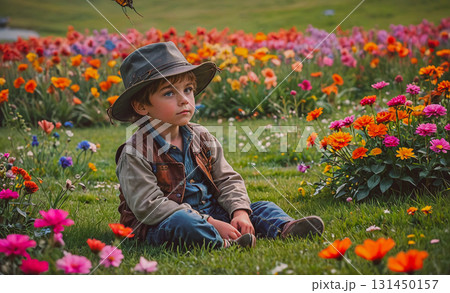 Group of people sit around a campfire by a lake, enjoying the sunset. The atmosphere is relaxed and peaceful, with the warmth of the fire and the beauty of the natural surroundings 131450157