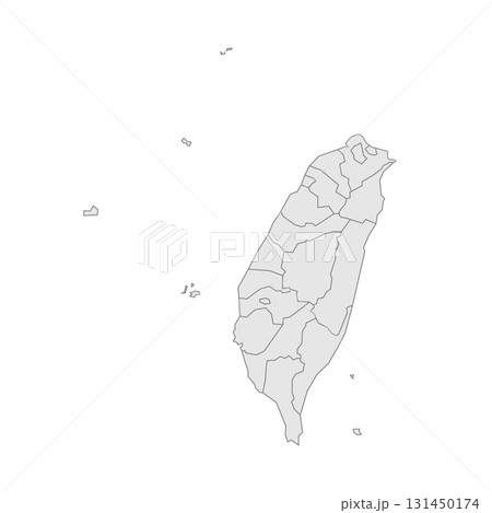 Taiwan political map of administrative divisions - provinces and special municipalities. Grey blank vector editable map EPS. 131450174