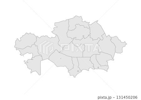 Kazakhstan political map of administrative divisions - regions and cities with region rights and city of republic significance Baikonur. Grey blank vector editable map EPS. 131450206
