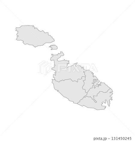 Malta political map of administrative divisions - regions. Grey blank vector editable map EPS. Malta political map of administrative divisions - regions. Grey blank vector editable map EPS. 131450245