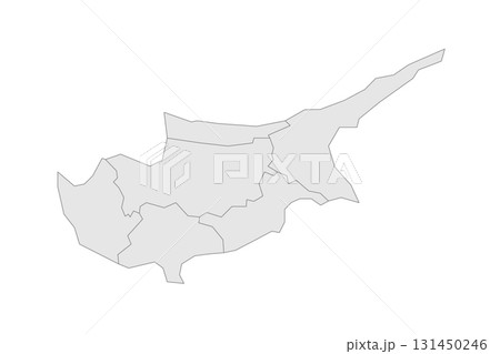 Cyprus political map of administrative divisions - districts. Grey blank vector editable map EPS. 131450246