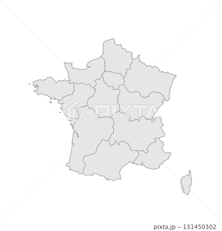 France political map of administrative divisions - regions. Grey blank vector editable map EPS. France political map of administrative divisions - regions. Grey blank vector editable map EPS. 131450302