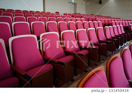 Empty Conference Hall Auditorium with Red Chairs 131450438