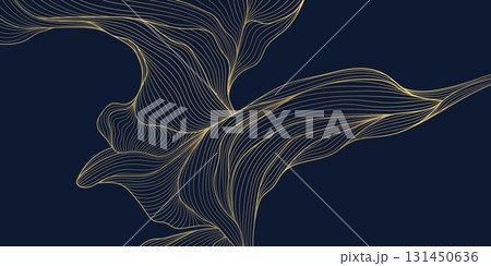 Abstract luxury vector background golden waves, flowing lines, fluid textures, Japanese and Chinese nature motifs. Elegant design, sea, river, modern wallpaper, poster, banner. 131450636