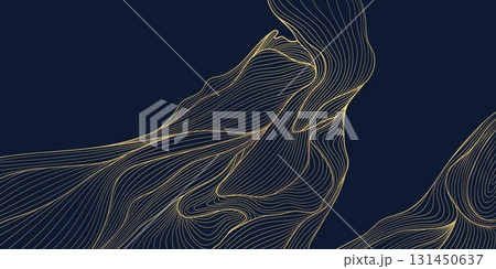 Abstract luxury vector background golden waves, flowing lines, fluid textures, Japanese and Chinese nature motifs. Elegant design, sea, river, modern wallpaper, poster, banner. 131450637