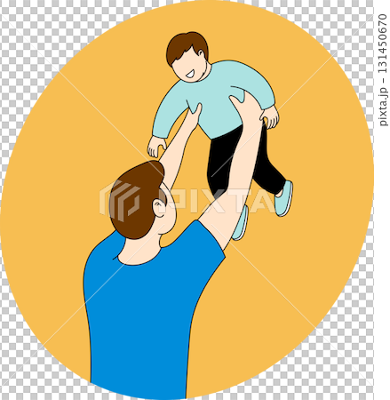 illustration of a father and boy holding and lifting his baby child happily in the air, rear view family love concept. Perfect for parenting, fatherhood, childhood, and family lifestyle themes. illustration of a father and boy holding and lifting his baby child happily in the air, rear view family love concept. Perfect for parenting, fatherhood, childhood, and family lifestyle themes. 131450670