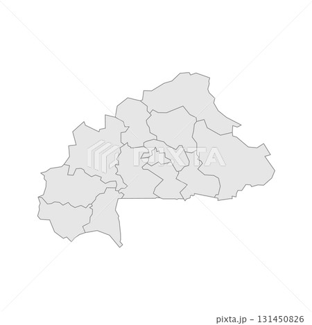 Burkina Faso political map of administrative divisions - regions. Grey blank vector editable map EPS. 131450826