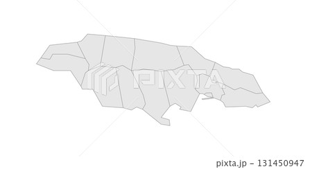 Jamaica political map of administrative divisions - parishes. Grey blank vector editable map EPS. 131450947