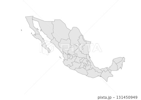 Mexico political map of administrative divisions - states and Mexico City. Grey blank vector editable map EPS. 131450949