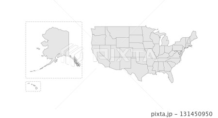 United States of America political map of administrative divisions - states and federal district Washington, D.C. Grey blank vector editable map EPS. 131450950