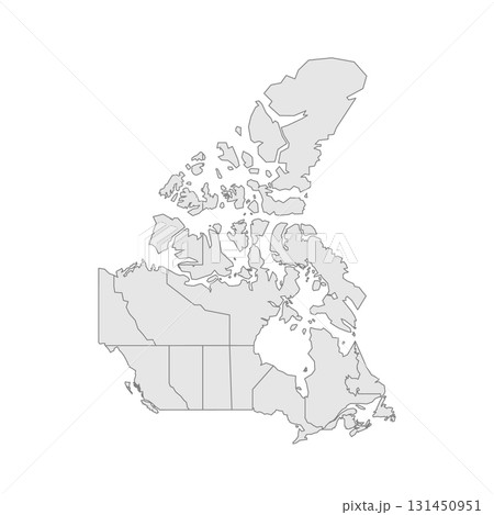 Canada political map of administrative divisions - provinces and territories. Grey blank vector editable map EPS. Canada political map of administrative divisions - provinces and territories. Grey blank vector editable map EPS. 131450951