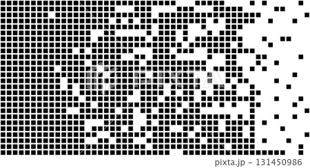 Flat pixel design with mosaic pattern disintegrating into dotted noise and grain creating techno background concept of disappearing digital particles and motion blur Flat pixel design with mosaic pattern disintegrating into dotted noise and grain creating techno background concept of disappearing digital particles and motion blur 131450986