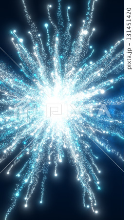 Exploding burst of glowing blue light particles radiating outward, resembling fireworks or cosmic energy Exploding burst of glowing blue light particles radiating outward, resembling fireworks or cosmic energy 131451420