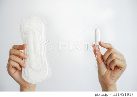 Tampon and sanitary pad with wings, essential period care products for women's health education 131451917