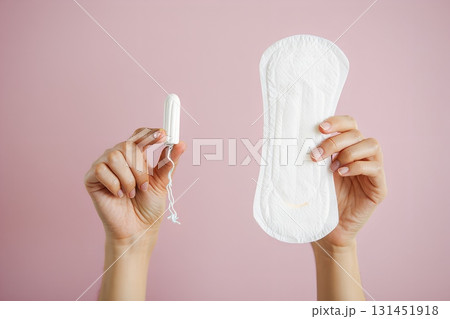 Tampon and sanitary pad with wings, feminine hygiene products for menstrual care, normalizing period care and open conversation 131451918