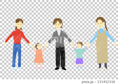 三位面帶微笑的婦女和兩個孩子手牽手 131452316