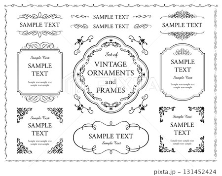 モノクロのビンテージフレームとボタニカルなオーナメントのセット14 131452424