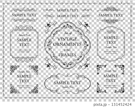 モノクロのビンテージフレームとボタニカルなオーナメントのセット14 131452424