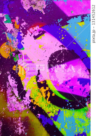 Vibrant Abstract Graffiti Texture in Neon Pink, Green for 90s, Y2K Aesthetic 131452612