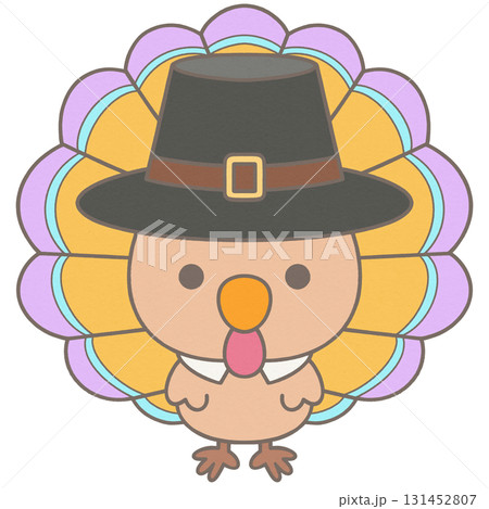 Cute Thanks Giving turkey wearing pilgrim hat 131452807